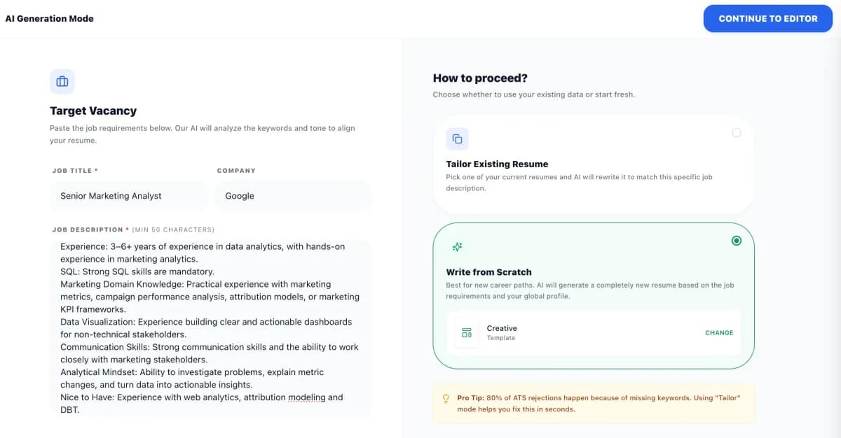 AI-powered CV tailoring feature matching your resume to specific UK job requirements